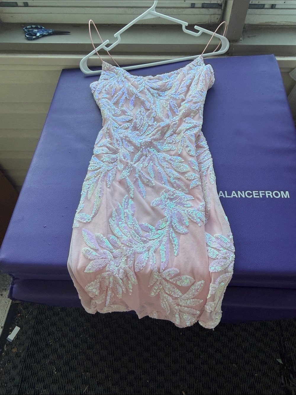 Windsor Pink Sequin Leaf-Embellished Cocktail Dress